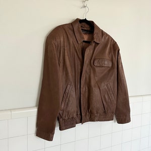 80s brown leather oversized bomber • large•