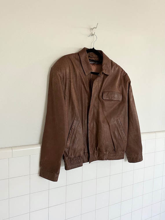 80s brown leather bomber • large•