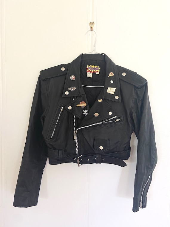 90s Cropped Motorcycle Jacket • Leather • Small •pinned• - Etsy Canada