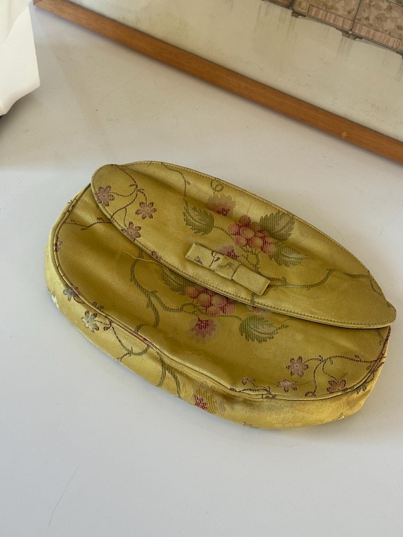 1950s Gold Floral Clutch • silk satin• View 4