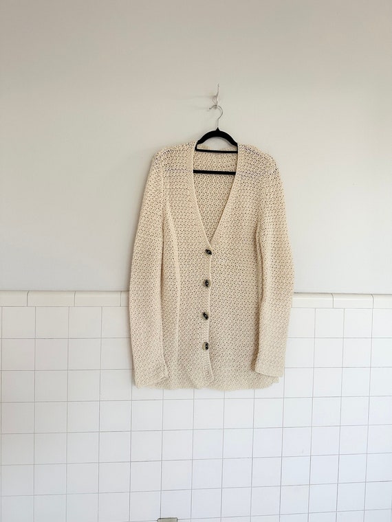 70s hand knit cardigan • large•