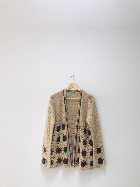 70s Grandma Square Cardigan -Crochet - image 9