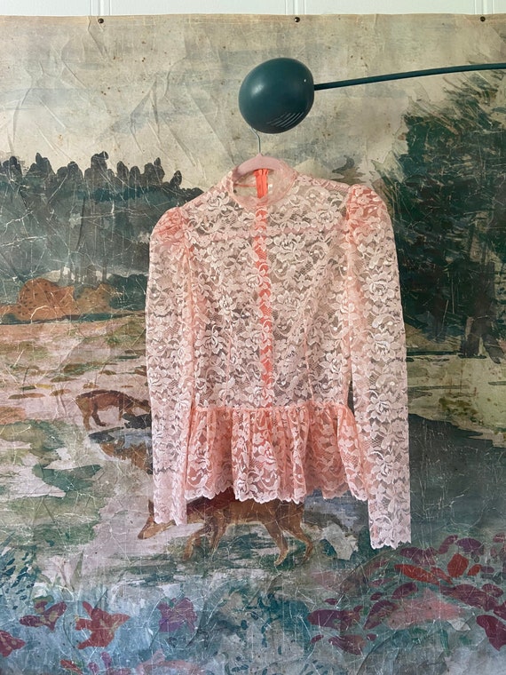 80s pink lace blouse• s/m• - image 1