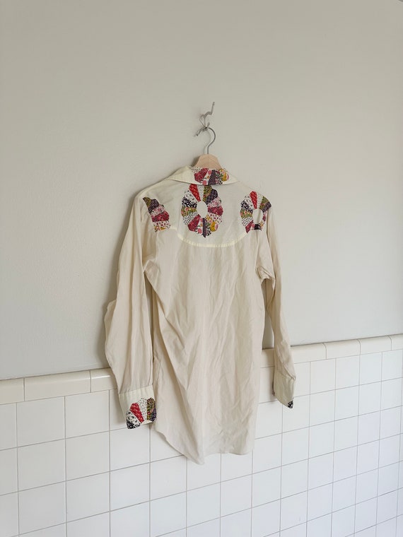 70s patchwork pearl snap button down• s/m• - image 2