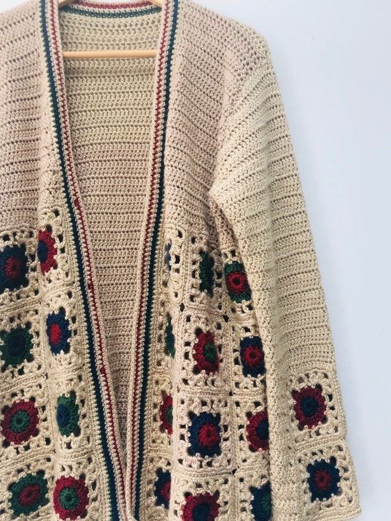 70s Grandma Square Cardigan -Crochet - image 2