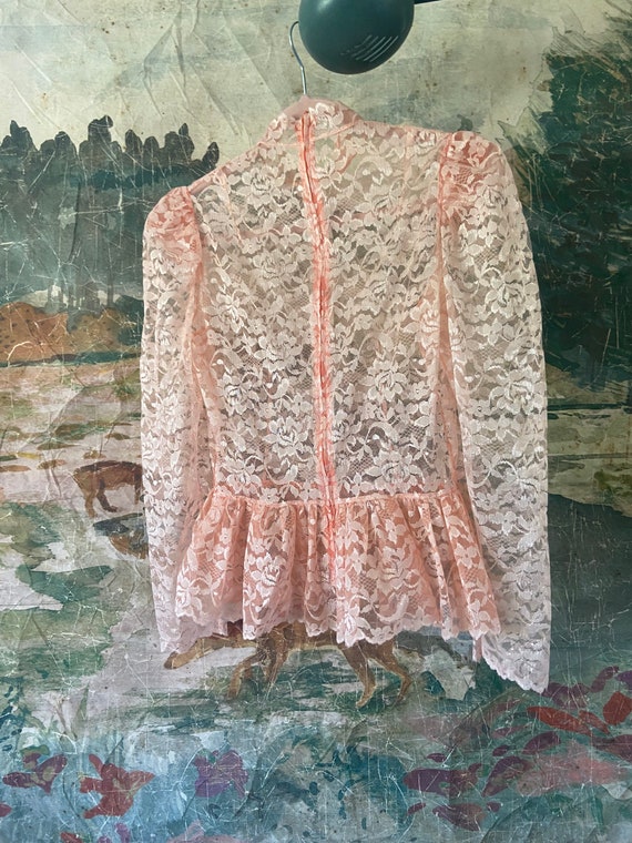 80s pink lace blouse• s/m• - image 3