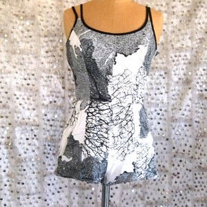 1950s WIld And Tree Sirena Swimsuit Black and White Tree Print; Betty Page Bathing Suit; One Piece; 50s One Piece; Swim Wear; Boy Shorts