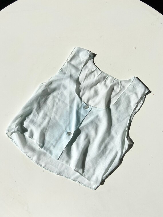 50s little blue blouse •small• paper thin