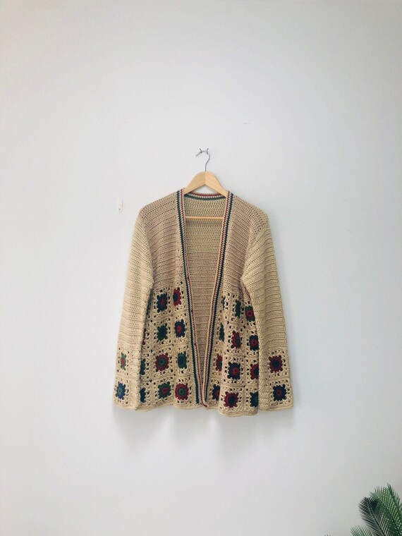 70s Grandma Square Cardigan -Crochet - image 1