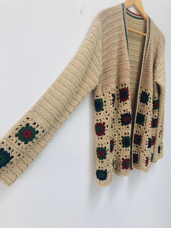 70s Grandma Square Cardigan -Crochet - image 5