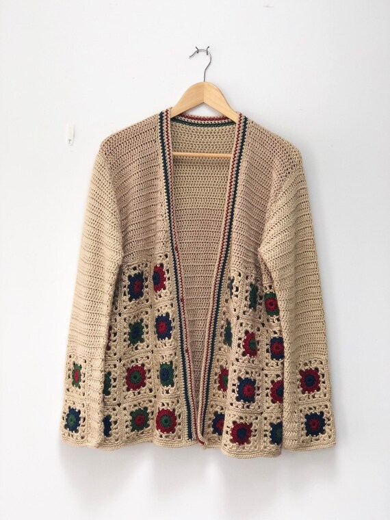 70s Grandma Square Cardigan -Crochet - image 7