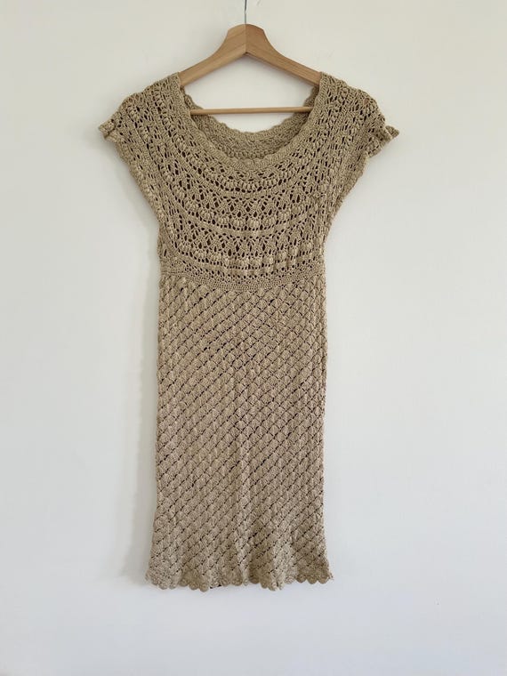 90s crochet dress 90s Crochet Lace Collared Dress Selected by Madly Vintage