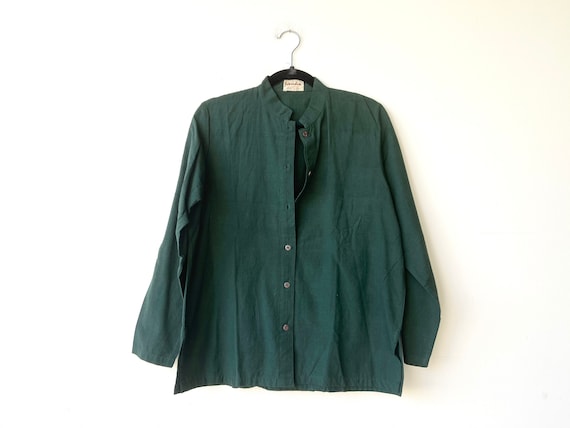 90s linen blouse •forest green • large•