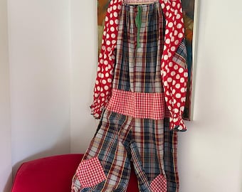青と白の水玉模様のピエロコスチュームセット、ハイファッション 