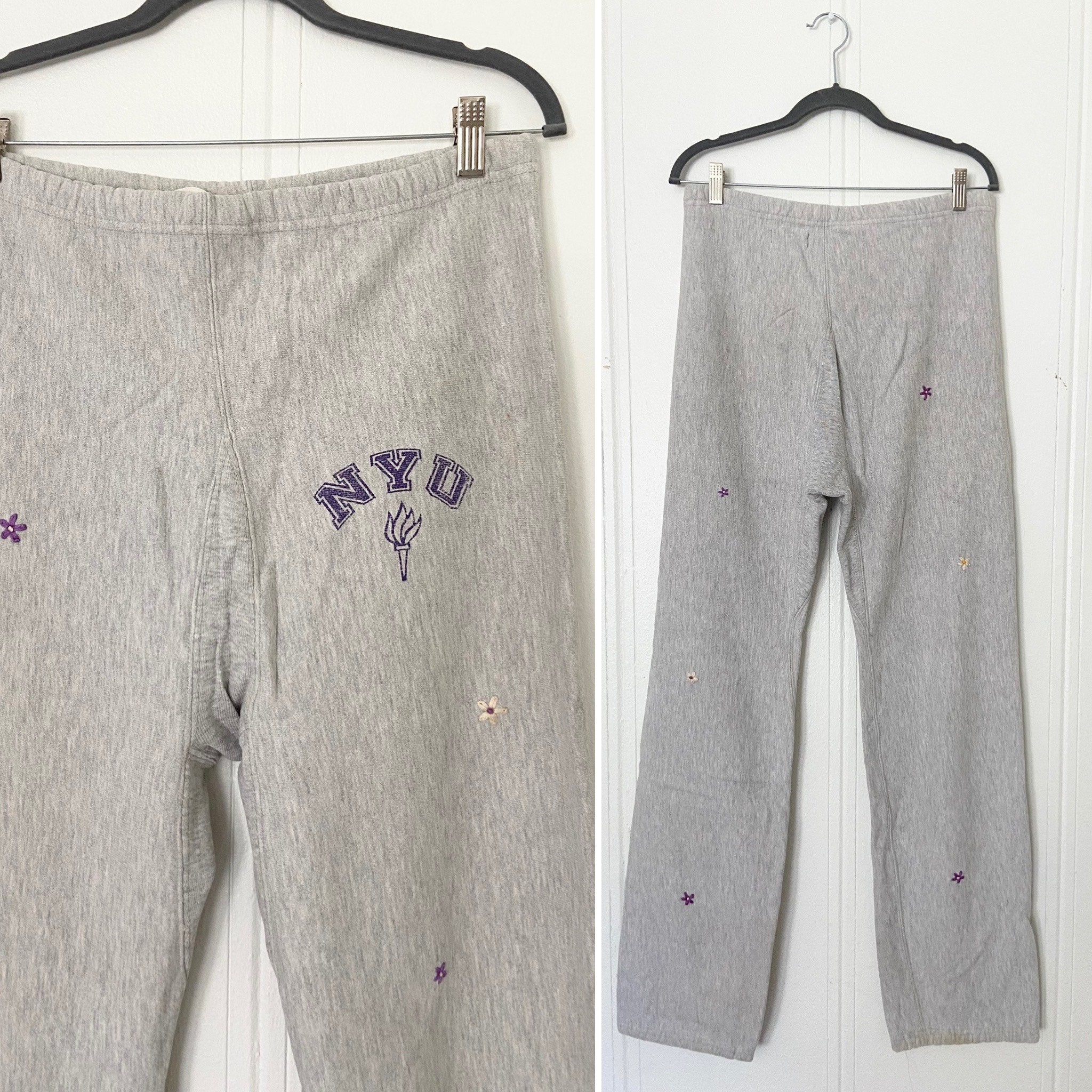 90s shanana mil nyu sweatpants • embroidered daisy• large• reverse weave