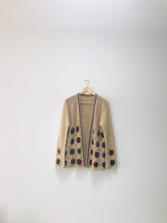 70s Grandma Square Cardigan -Crochet - image 8