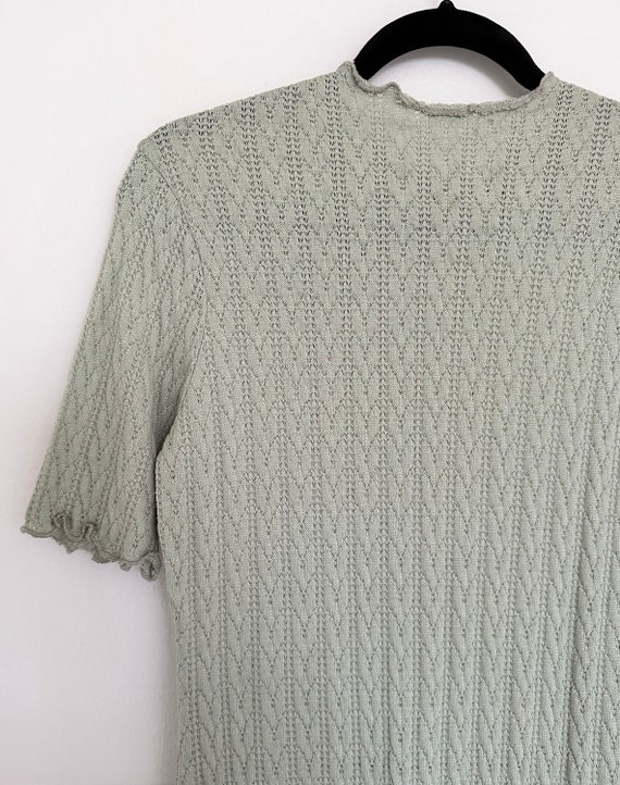 90s sage green cable knit blouse• medium• - image 4