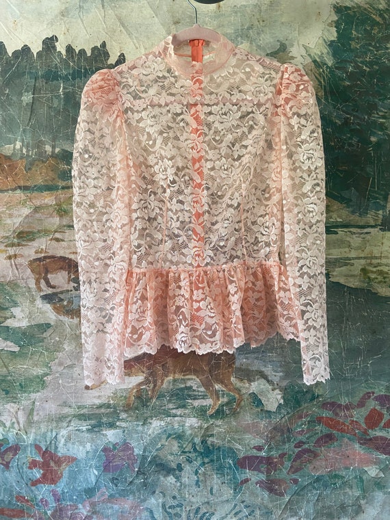 80s pink lace blouse• s/m• - image 7