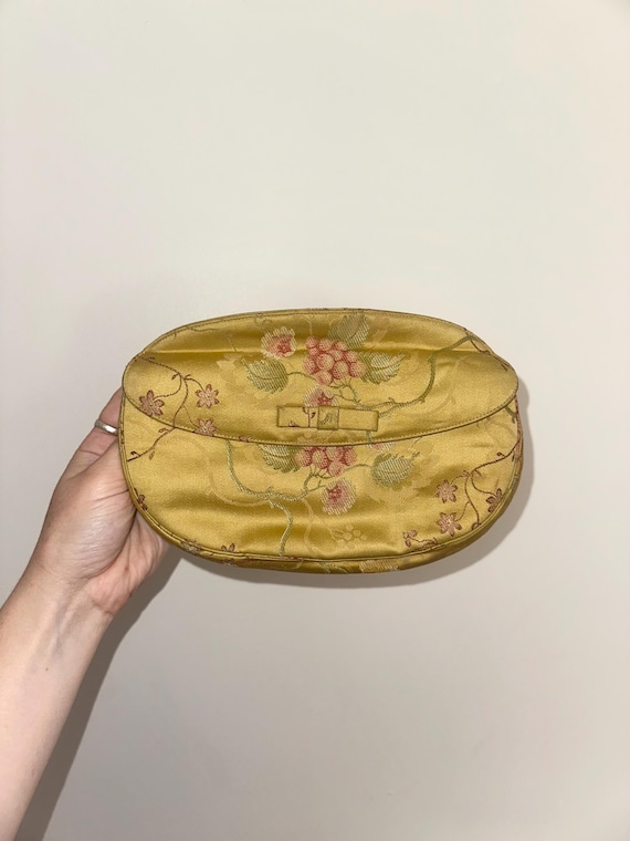 1950s Gold Floral Clutch • silk satin•
