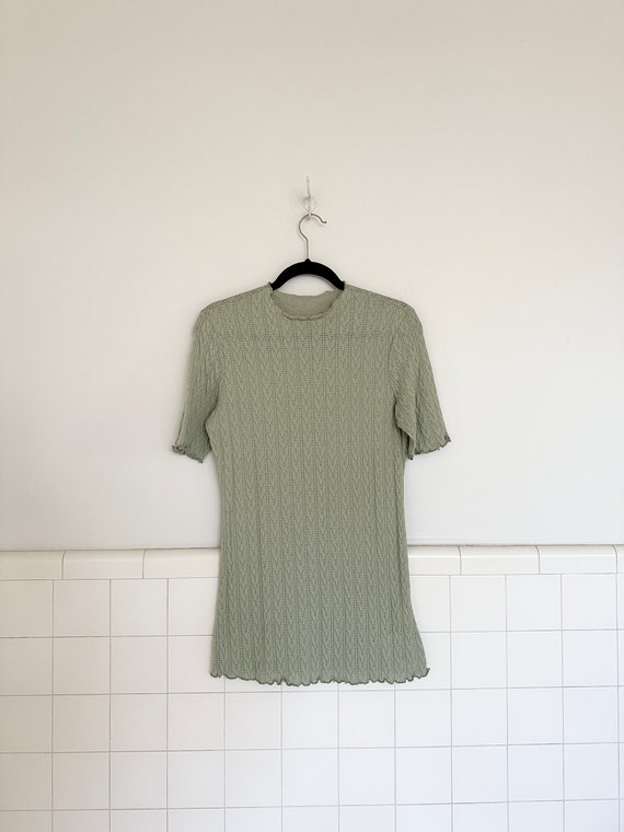 90s sage green cable knit blouse• medium• - image 2