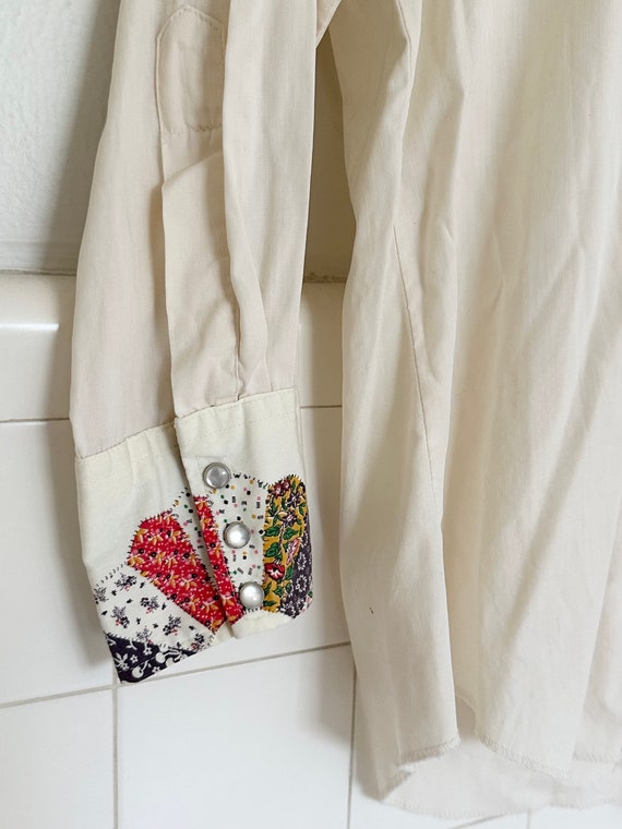 70s patchwork pearl snap button down• s/m• - image 3