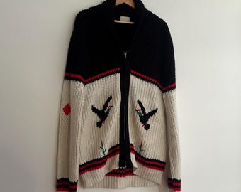 1970s Cowichan Sweater • birds / tulips • large•