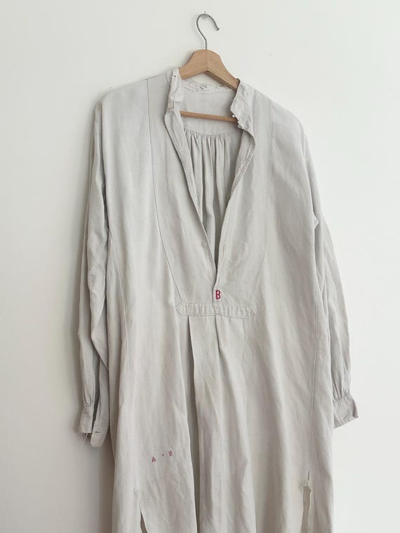 Edwardian French Linen Lightshirt • Monogrammed “A B” • m/l•