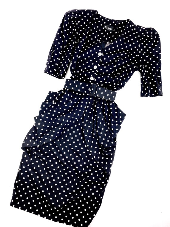 80s Puffed Sleeve Polka dot Midi•8• pockets