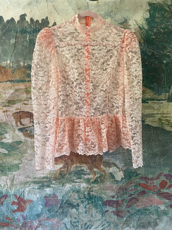 80s pink lace blouse• s/m• - image 2