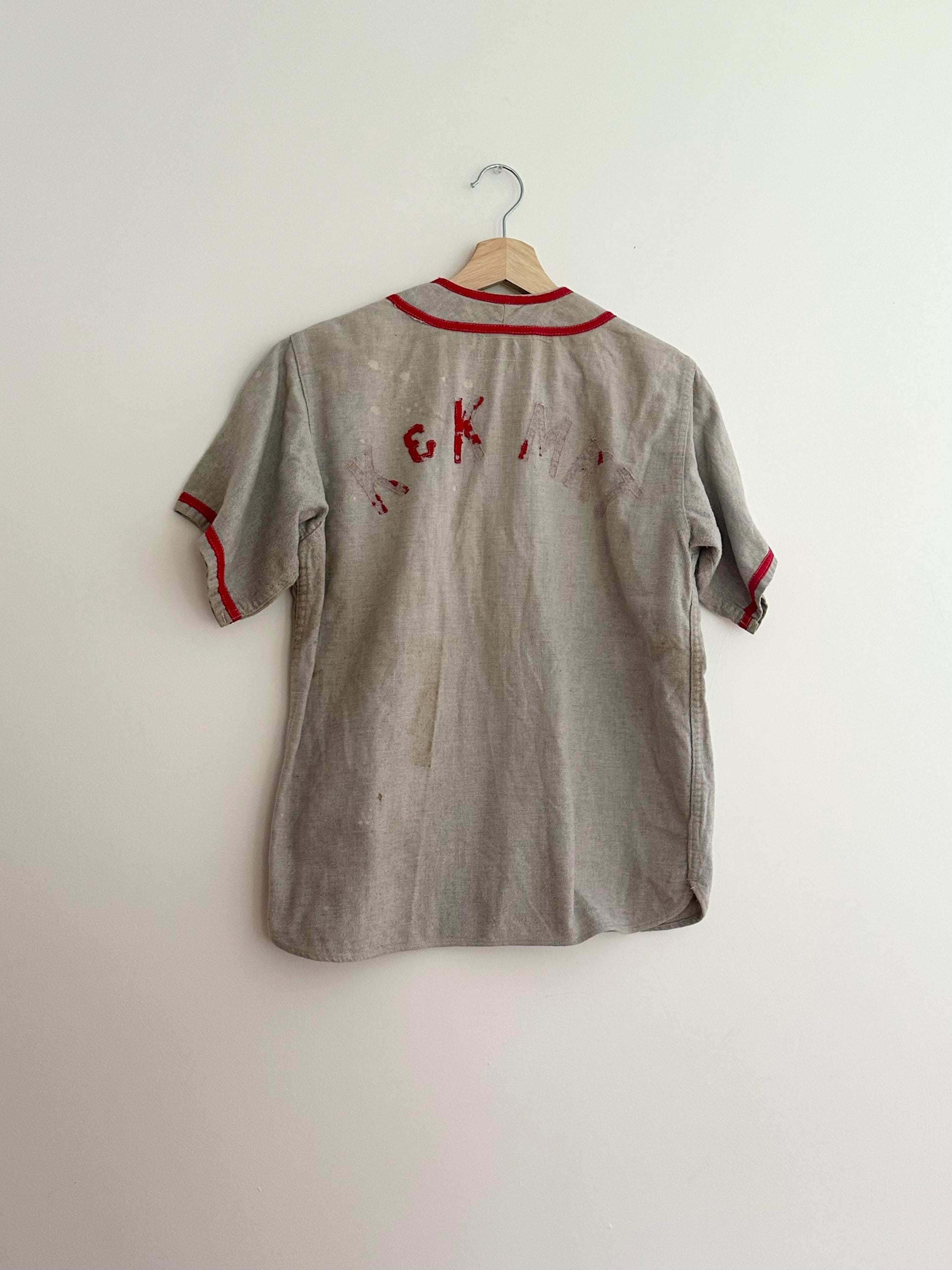 Maillot De Baseball Vintage Powers Chain Stitch - Années 1940 - Taille 42 Homme - Bleu