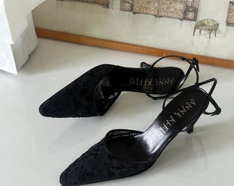 98’ anne klein floral Mesh Slingback Kitten Heel• Gr. 7• made in italy •