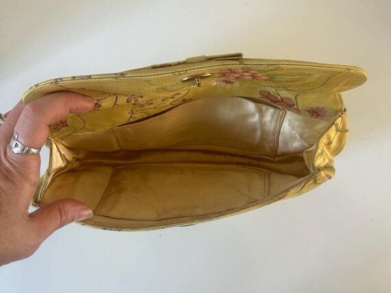 1950s Gold Floral Clutch • silk satin• View 2