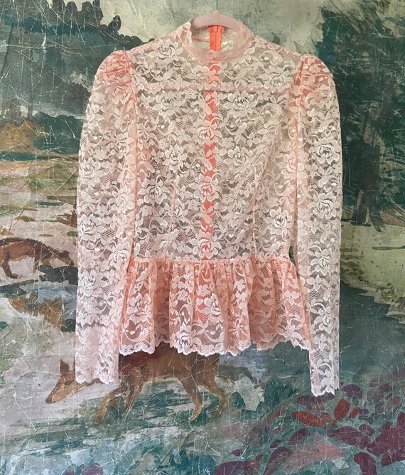 80s pink lace blouse• s/m• - image 4