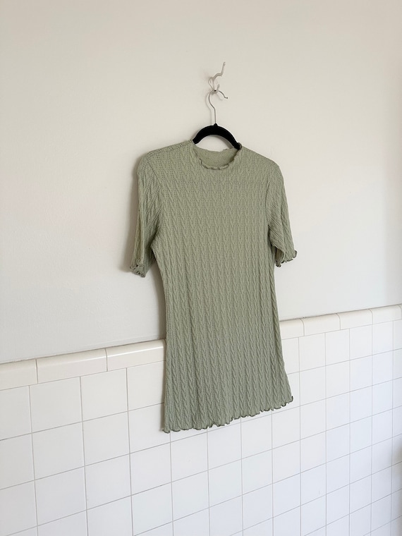 90s sage green cable knit blouse• medium• - image 1