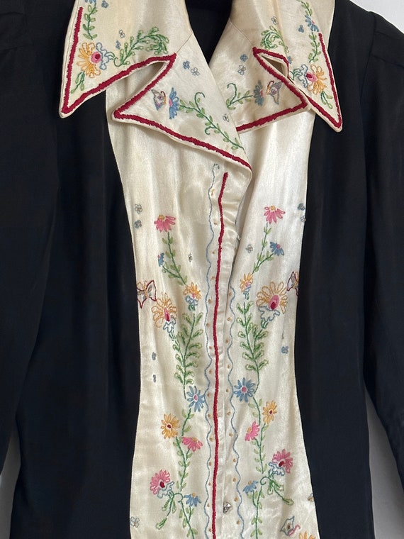 40s’ hand embroidered silk blouse •xxs• - image 3