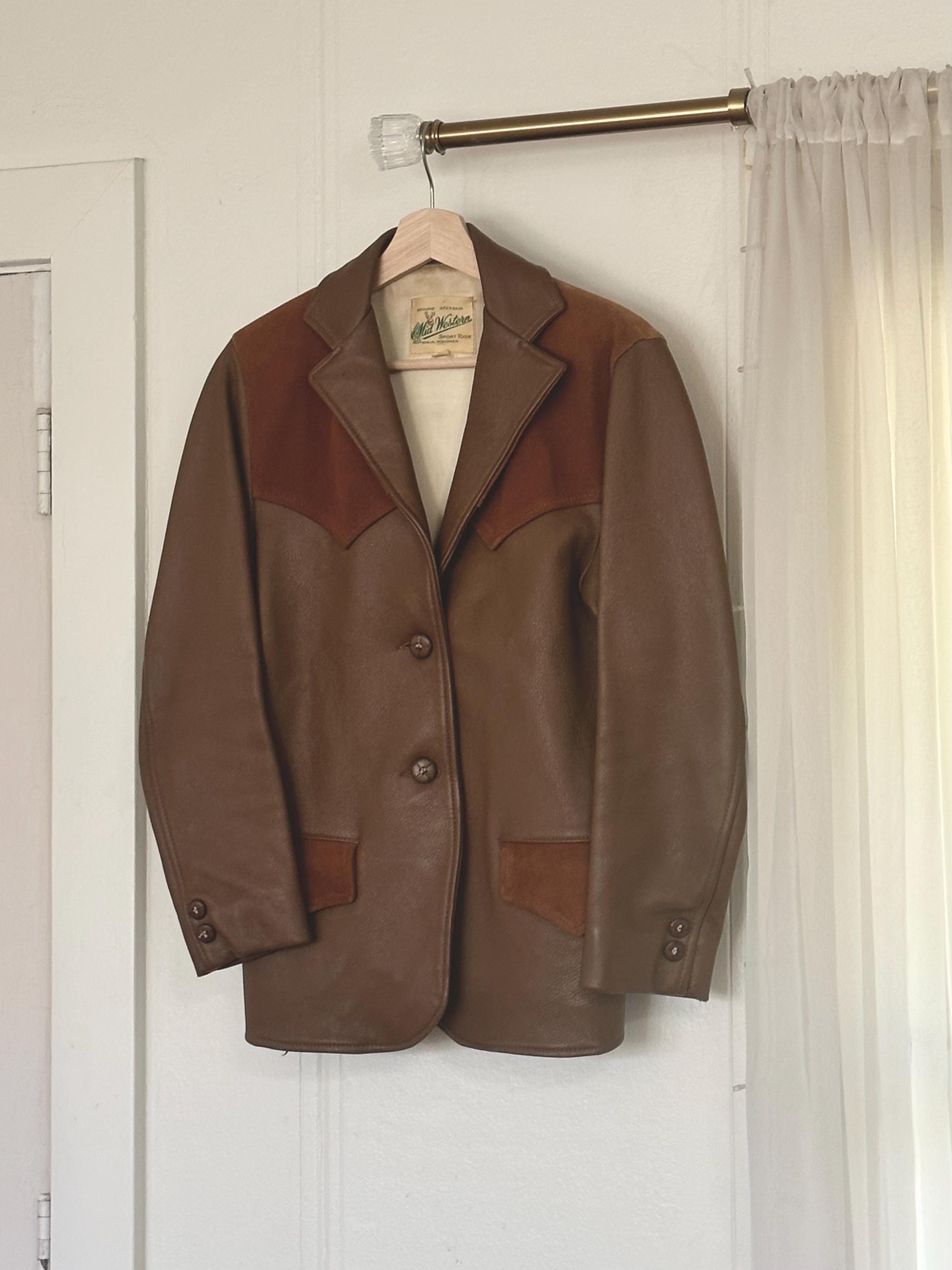 [H]SHEEP LEATHER 70‘S SPORTS JACKET 70s Western Blazer • Leather/ Suede • Small• Mid Western