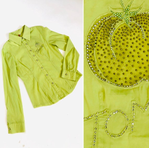 y2k Sheer Rhinestone Tomato Blouse• medium•