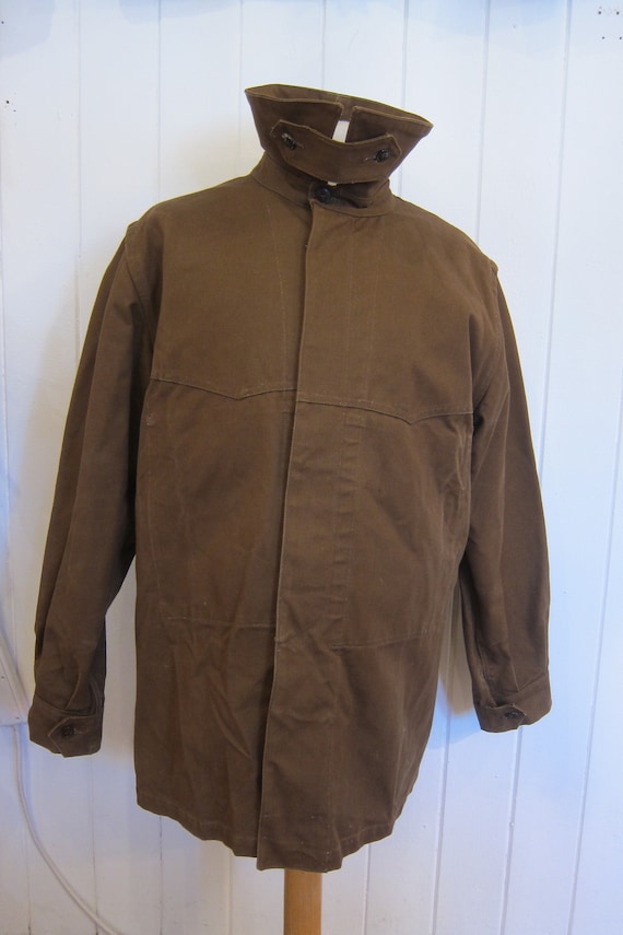 brown french workwear jacket wax cotton chore xl