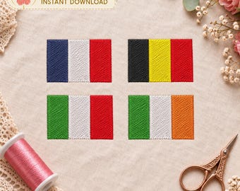 Maskinbroderidesign: fransk, italiensk, irländsk och belgisk trikolorflagga - omedelbar nedladdning