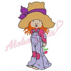 Machine Embroidery Design cute little girl with straw hat - multiple sizes - Instant Digital Download