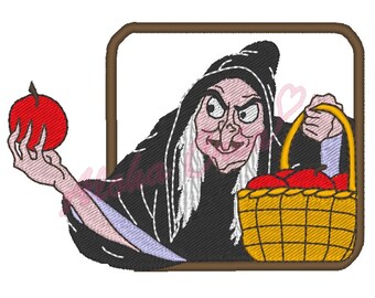 HALLOWEEN machine embroidery pattern scary old witch apple basket  - instant download