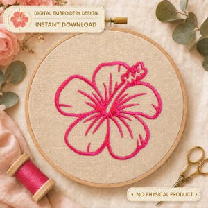 Hibiscus Redwork – Motif de broderie machine fleur – 4 tailles