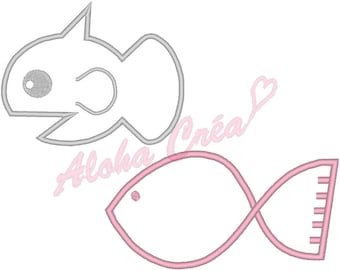 Machine Embroidery Design Fish applique - 2 models - (7 sizes each) - Instant Digital Download
