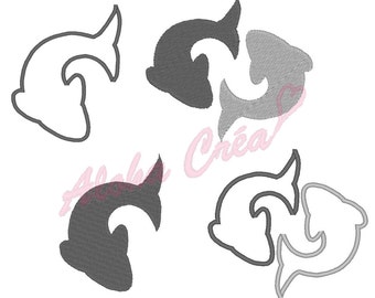 Machine Embroidery Design astrological sign zodiac symbol fish shadow + applique (4 models) - Instant Digital Download