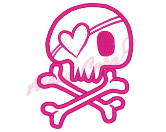 Machine Embroidery Designs Skull heart girl applique (6 sizes) - Instant Digital Download