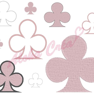 Motif broderie machine Pack trefle 3 feuilles : plein - contour - appliqué (8 tailles) - Téléchargement instantané