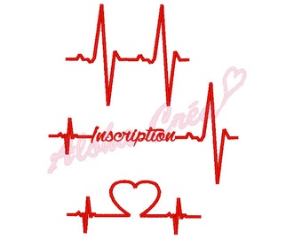 Machine embroidery designs pack cardiac rhythm heart beat - 3 models - 3 sizes - instant download