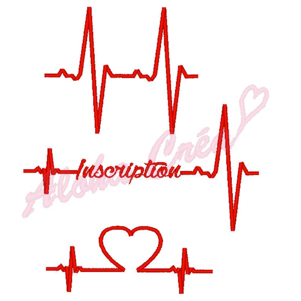 Machine embroidery designs pack cardiac rhythm heart beat - 3 models - 3 sizes - instant download