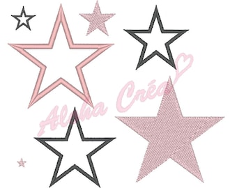 Machine Embroidery Design Stars Pack (17 size) - Instant Digital Download