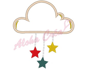 Machine embroidery design applique cloud rain star - instant download